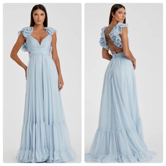Mac Duggal 67911 Lace-Up Open-Back Formal Dress Powder Blue Size 10 NWT - Picture 3 of 13
